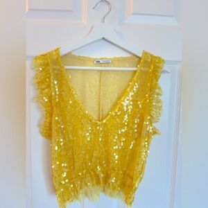 Party yellow sequin crop top